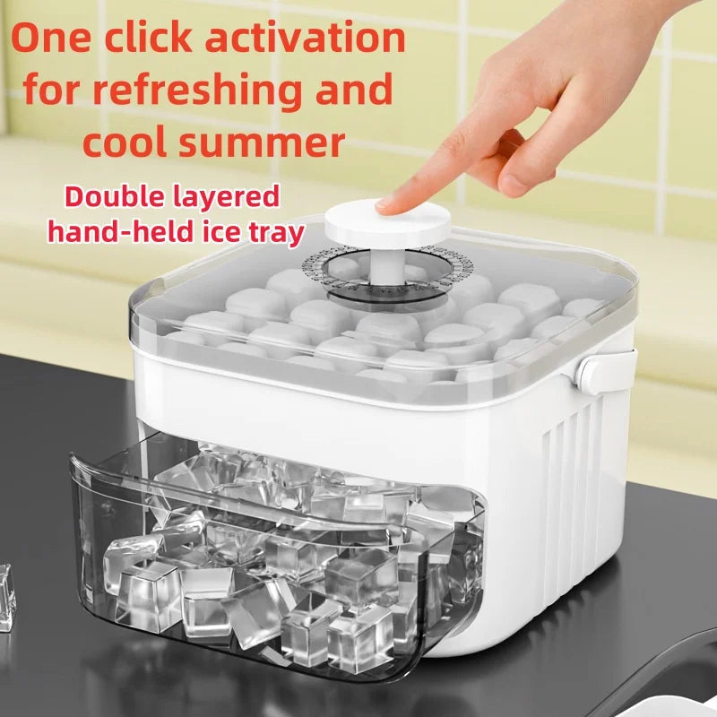 Handheld Ice Cube Mold with one-click activation for refreshing summer, featuring a double layered hand-held ice tray.