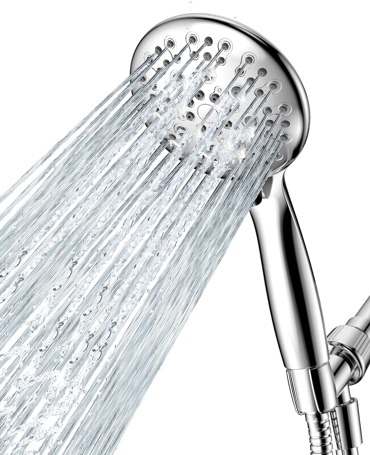 Professional High Pressure Handheld Shower Head with 6 Spray Settings, 4.3" High Flow Rain Showerhead Set, Includes 59" Stainless Steel Hose and Adjustable Bracket for Bathroom, Gym, and Hotel Use