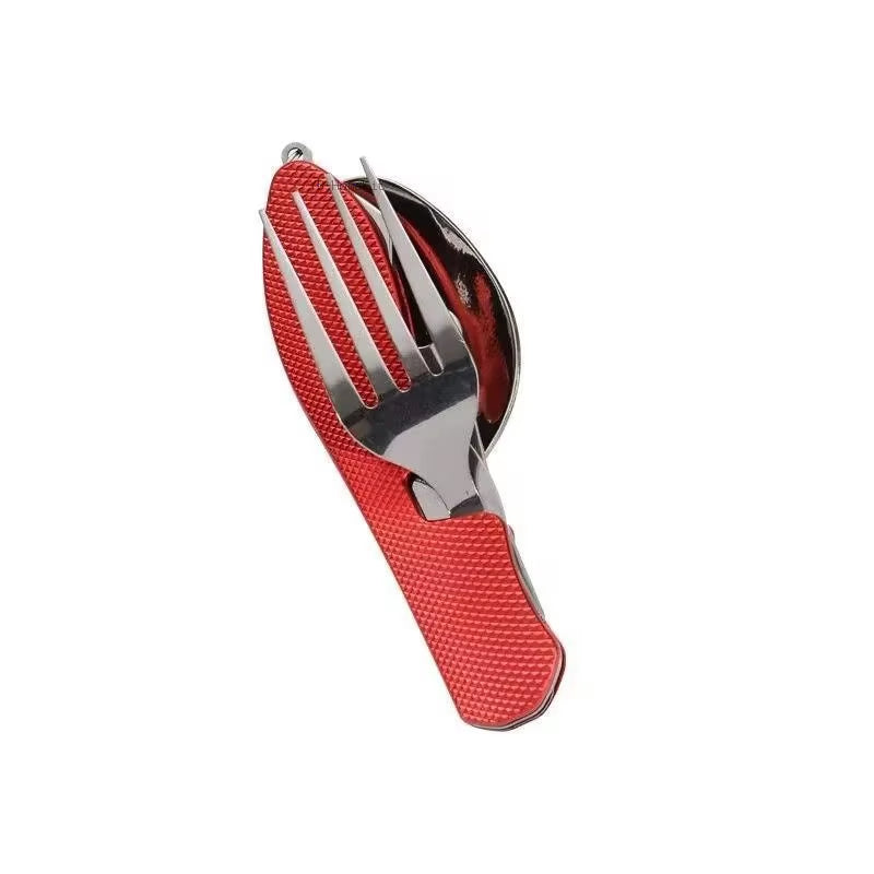 4-in-1 Stainless Steel Camping Utensils - Folding Pocket Cutlery Set for Hiking and Travel