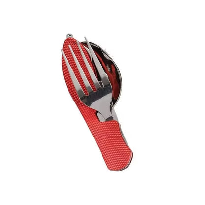 4-in-1 Stainless Steel Camping Utensils - Folding Pocket Cutlery Set for Hiking and Travel