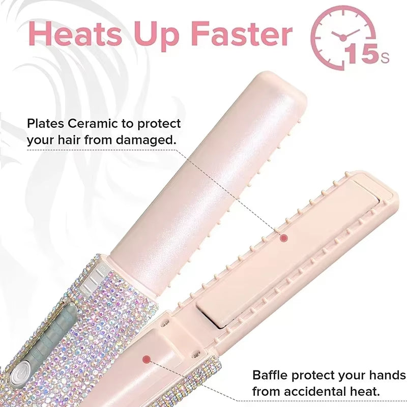 Transform Your Hair with the 2-in-1 Electric USB Hair Straightener and Curler – Fashionable Diamond Design for Effortless Styling on the Go!