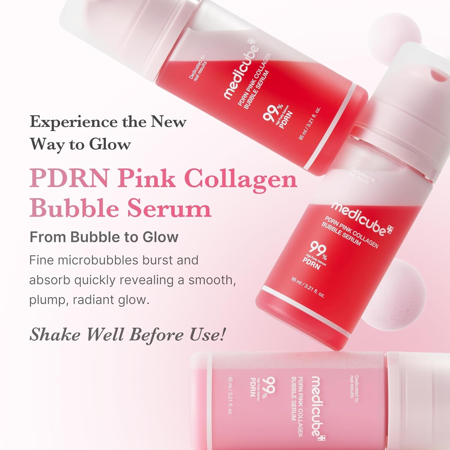 Revitalize Your Skin with PDRN Pink Collagen Bubble Serum - Fast-Absorbing, Lightweight Formula for a Radiant Glow and Plump Complexion | 3.21 Fl.Oz