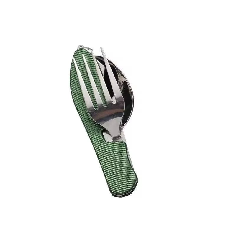 4-in-1 Stainless Steel Camping Utensils - Folding Pocket Cutlery Set for Hiking and Travel