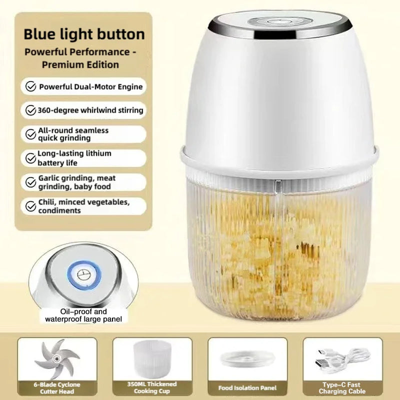 TINSOL 350Ml Mini Food Chopper Electric Meat Grinder Garlic Press USB Multi-Function Slicer Blender Kitchen Food Processor