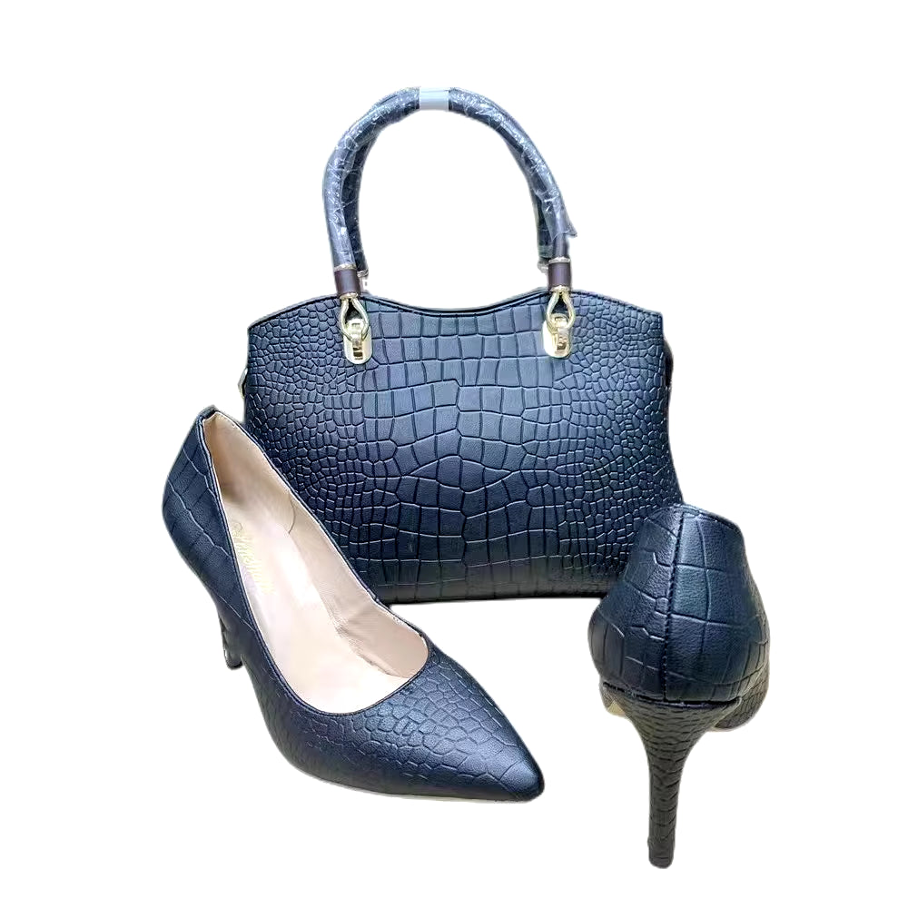 Top Grade Leather Woman Soft Shoes and Hand Bag Set Nice Style High Heels Shoes and Bag Set Size 36-43 High Quality