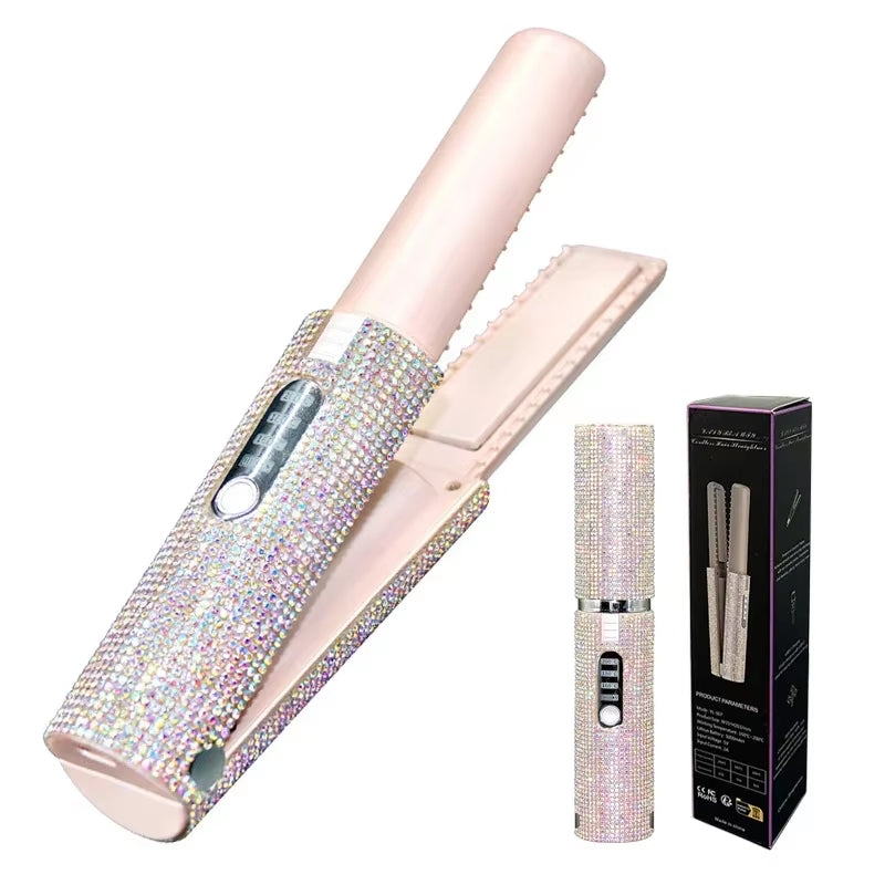 Transform Your Hair with the 2-in-1 Electric USB Hair Straightener and Curler – Fashionable Diamond Design for Effortless Styling on the Go!