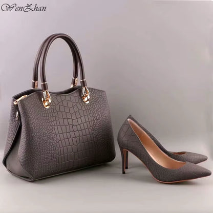 Top Grade Leather Woman Soft Shoes and Hand Bag Set Nice Style High Heels Shoes and Bag Set Size 36-43 High Quality