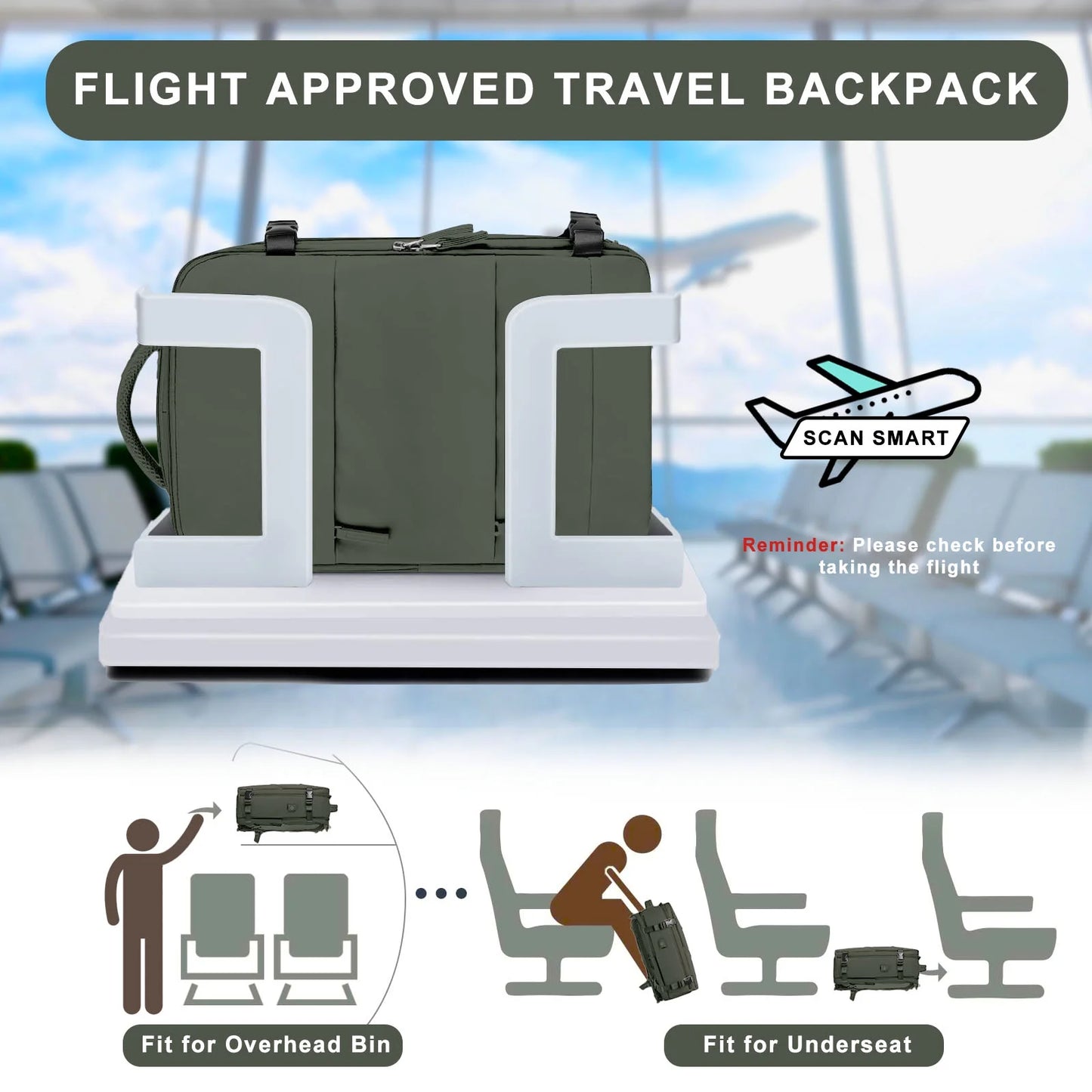 Large Travel Backpack for Women Men Laptop Bag Airline Approved Carry on Backpacks Waterproof anti Theft Gym Bags Hiking Flight Approved Luggage Casual Daypack, Large, Army Green