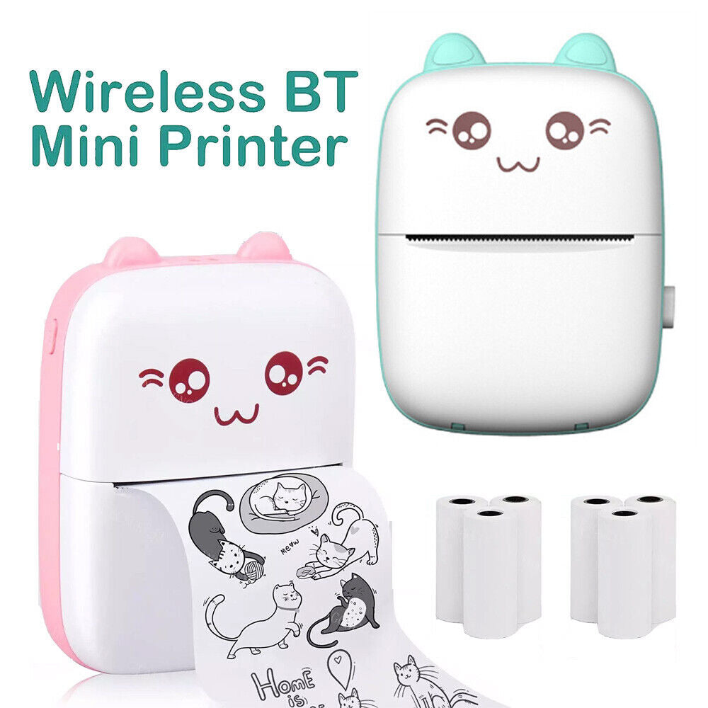 Compact Wireless Mini Thermal Printer - Perfect for On-the-Go Photo Printing with 6 Rolls Included