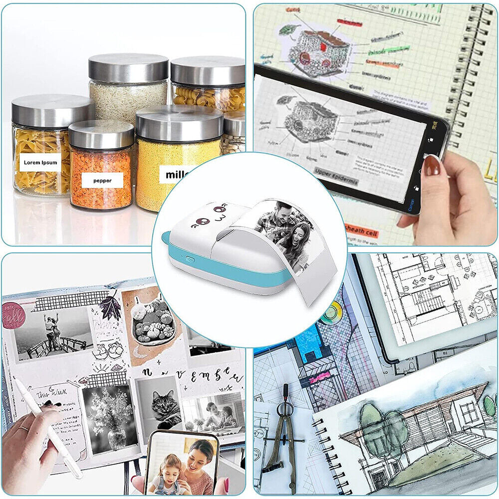 Compact Wireless Mini Thermal Printer - Perfect for On-the-Go Photo Printing with 6 Rolls Included