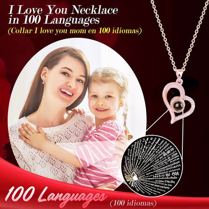 Eternal Rose Bear Box with Necklace Projection 100 Languages I Love You Heart Pendant Jewelry Mother'S Day Gift for Mom Birthday