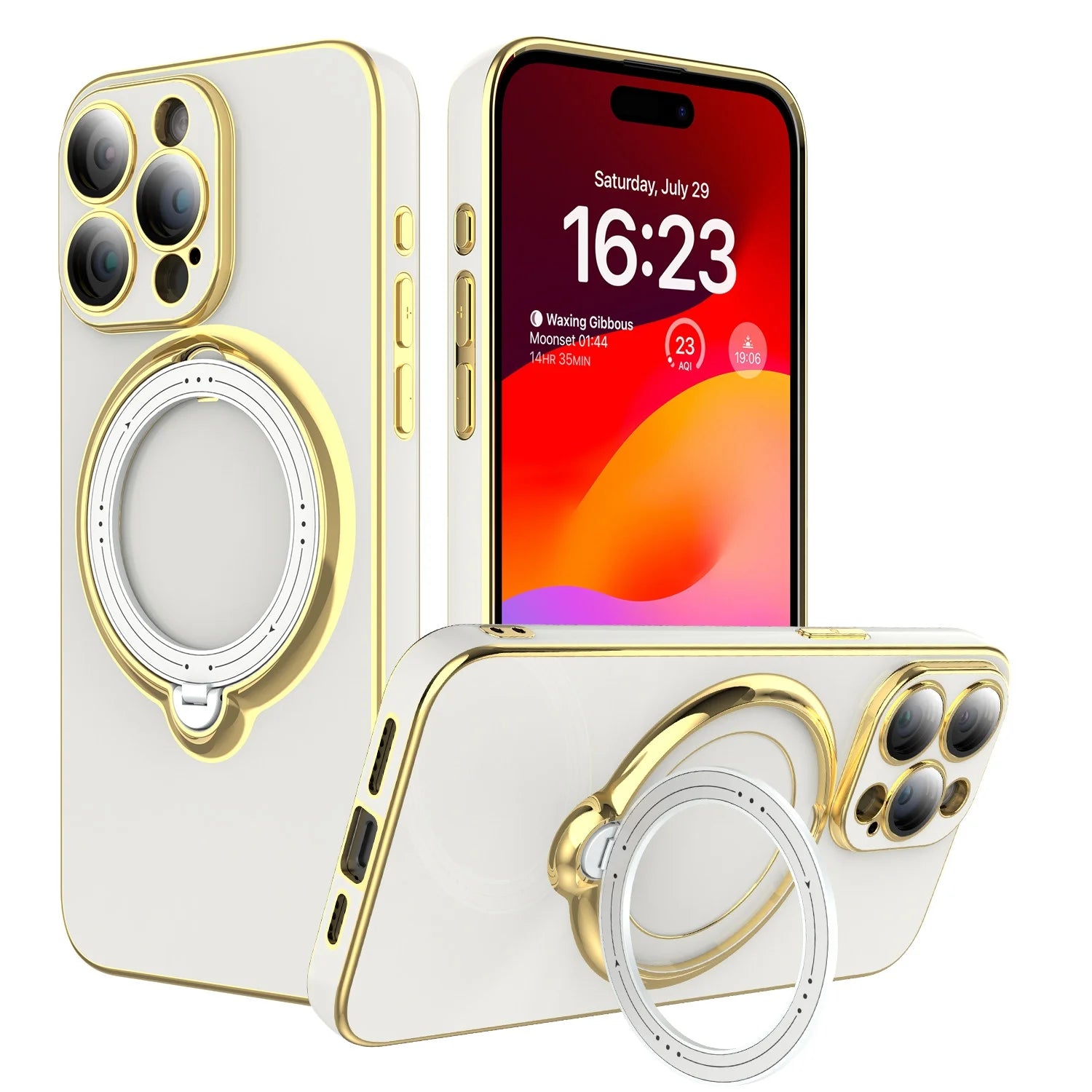 Case with Built-In Lens Protector for Iphone 15 Pro Max/15 Pro/15 Plus/15 Magnetic Plating Cover, White