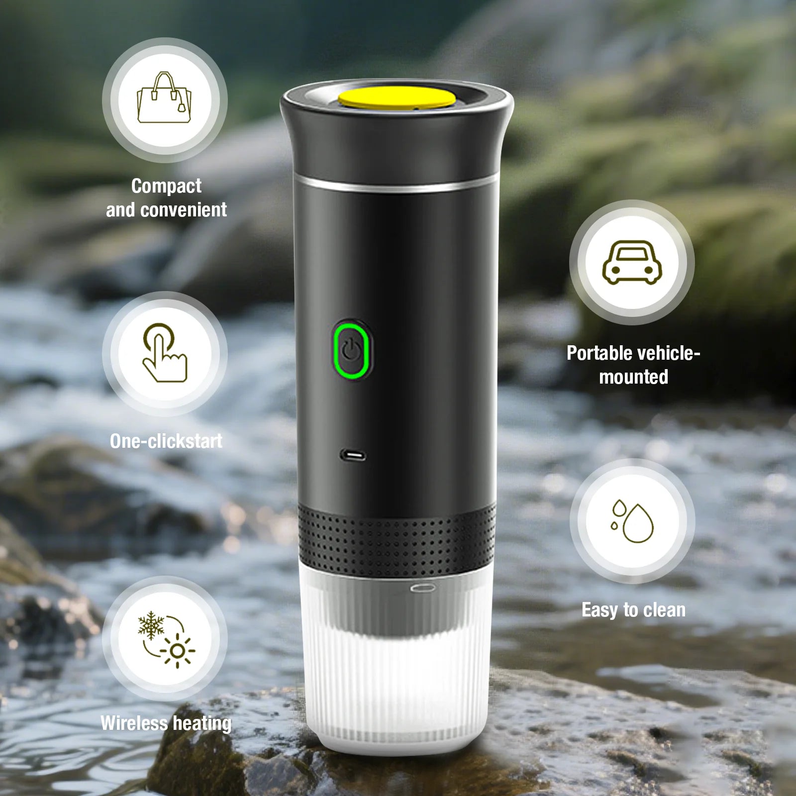 3-in-1 Portable Espresso Maker with Self-Heating Function, USB-C Connectivity, LED Display, 20 Bar Pressure, Compatible with Coffee Grounds and Capsules – Ideal for Travel, Car, RV, and Camping