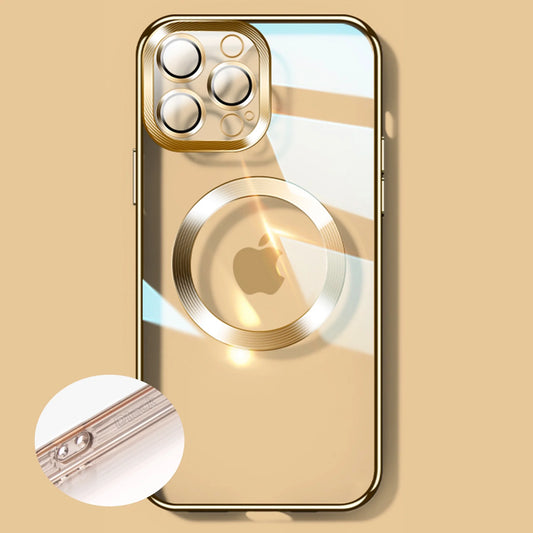 Magsafe Compatible Clear Case for Iphone 13 Pro Max, Slim Plating Transparent PC Cover Magnetic Rugged Case, Gold