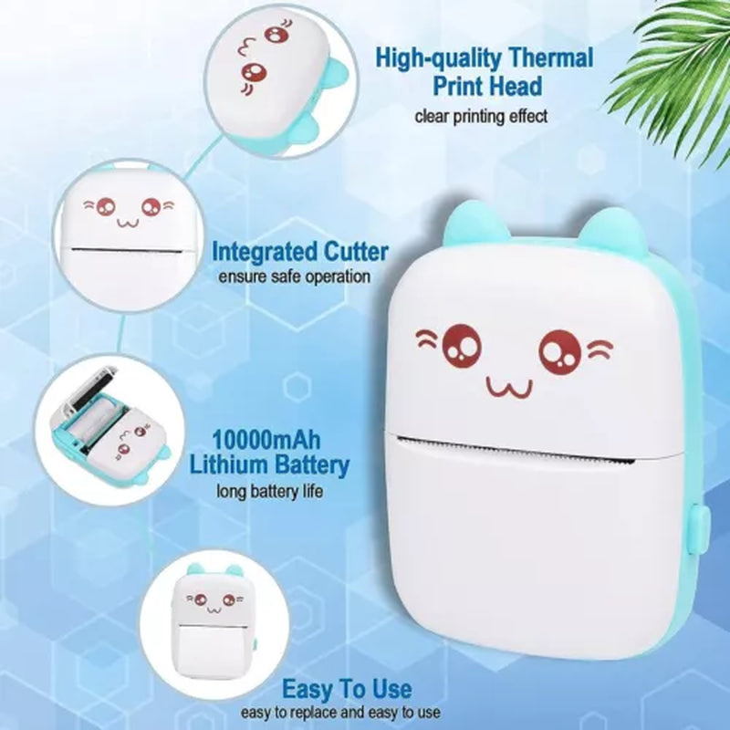 Compact Wireless Mini Thermal Printer - Perfect for On-the-Go Photo Printing with 6 Rolls Included