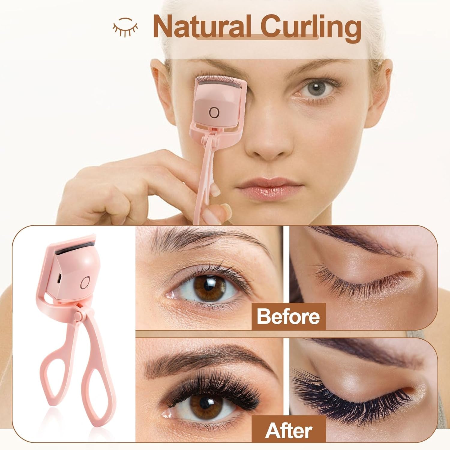 Heated Eyelash Curlers with Separator Tool and Brush - Dual Mode Quick Heating for Beautiful, Long-Lasting Lashes (White)