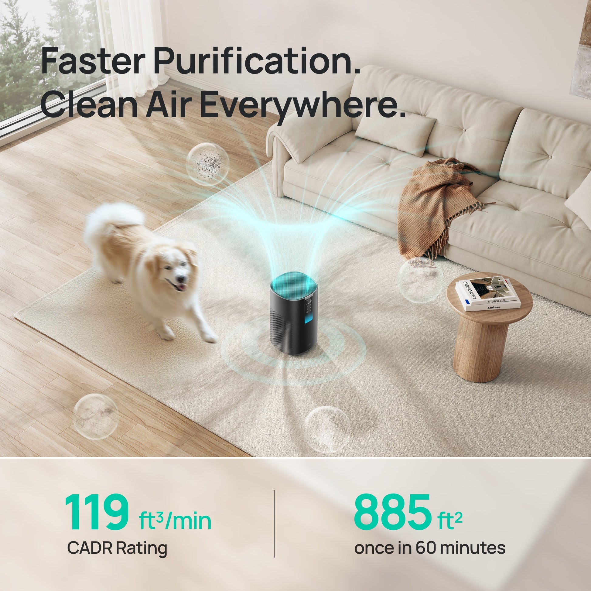 HEPA Air Purifier for Large Spaces up to 1600 Sq.Ft, Smart Device for Allergy and Asthma Relief, 99.97% Pet Hair Removal, 5-Stage Filtration System with PM2.5 Air Quality Indicator, Energy-Efficient 18W DC Motor