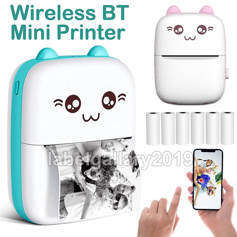 Compact Wireless Mini Thermal Printer - Perfect for On-the-Go Photo Printing with 6 Rolls Included