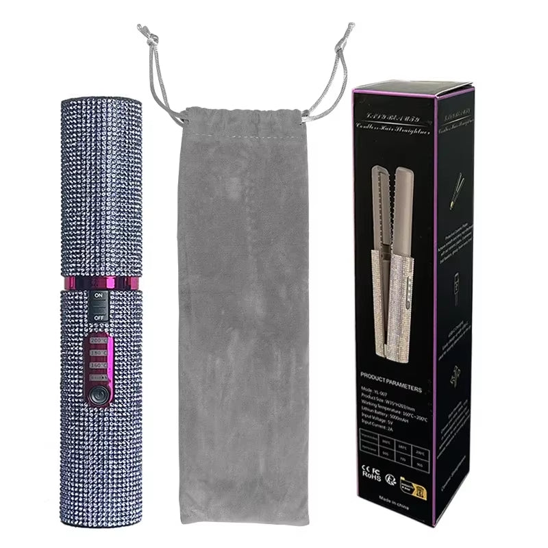 Transform Your Hair with the 2-in-1 Electric USB Hair Straightener and Curler – Fashionable Diamond Design for Effortless Styling on the Go!