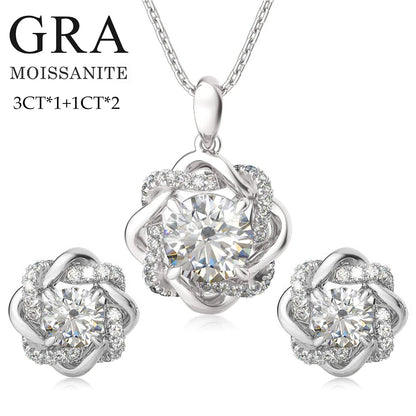 Original Moissanite Diamond Jewelry Sets for Women with Certificate Necklace Earrings Bangle Sets 925 Silver Wedding Luxury Gift