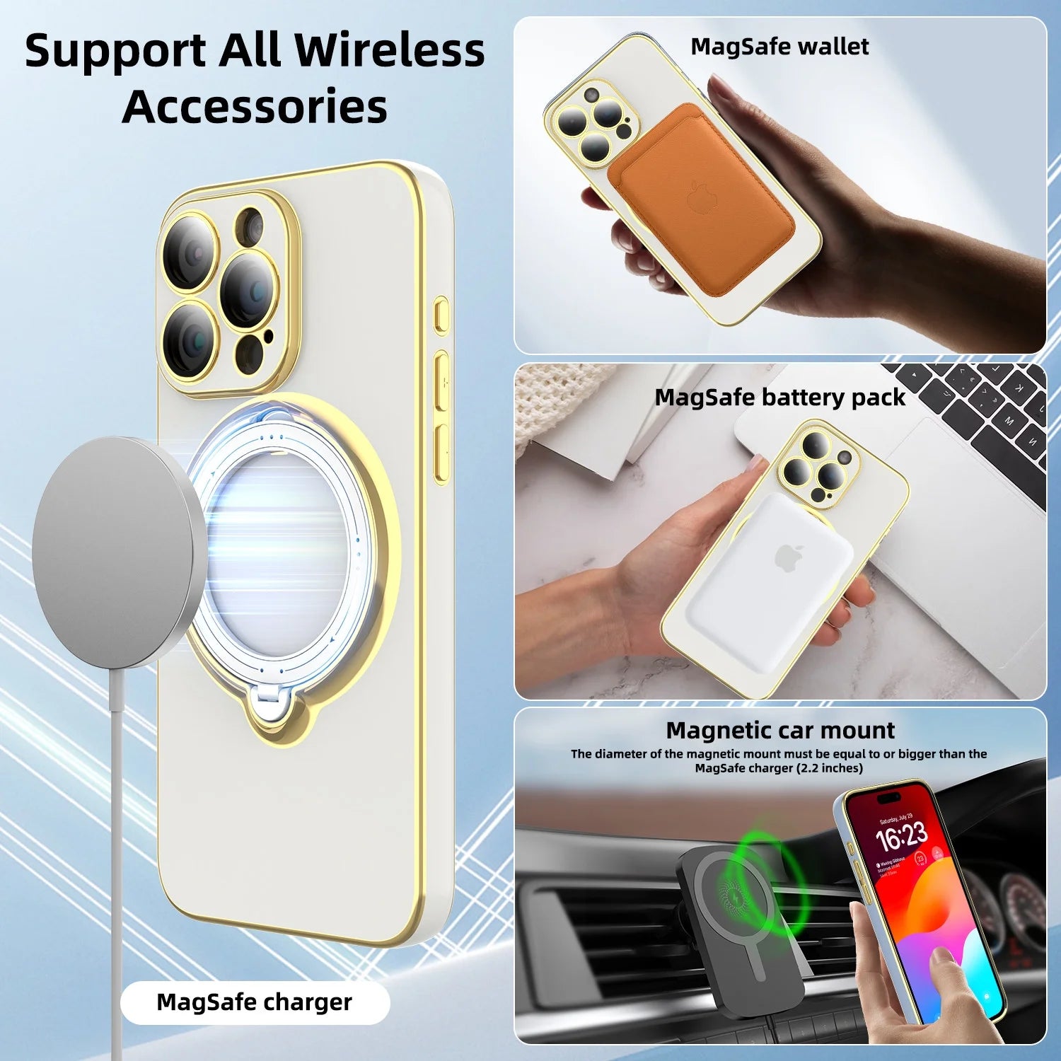 Case with Built-In Lens Protector for Iphone 15 Pro Max/15 Pro/15 Plus/15 Magnetic Plating Cover, White