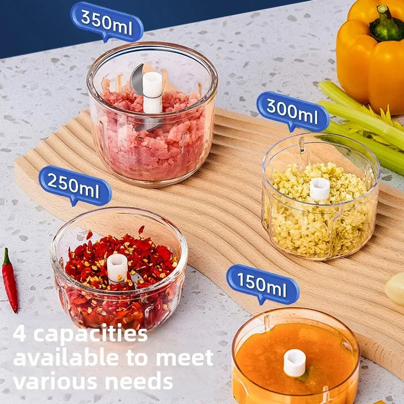 TINSOL 350Ml Mini Food Chopper Electric Meat Grinder Garlic Press USB Multi-Function Slicer Blender Kitchen Food Processor